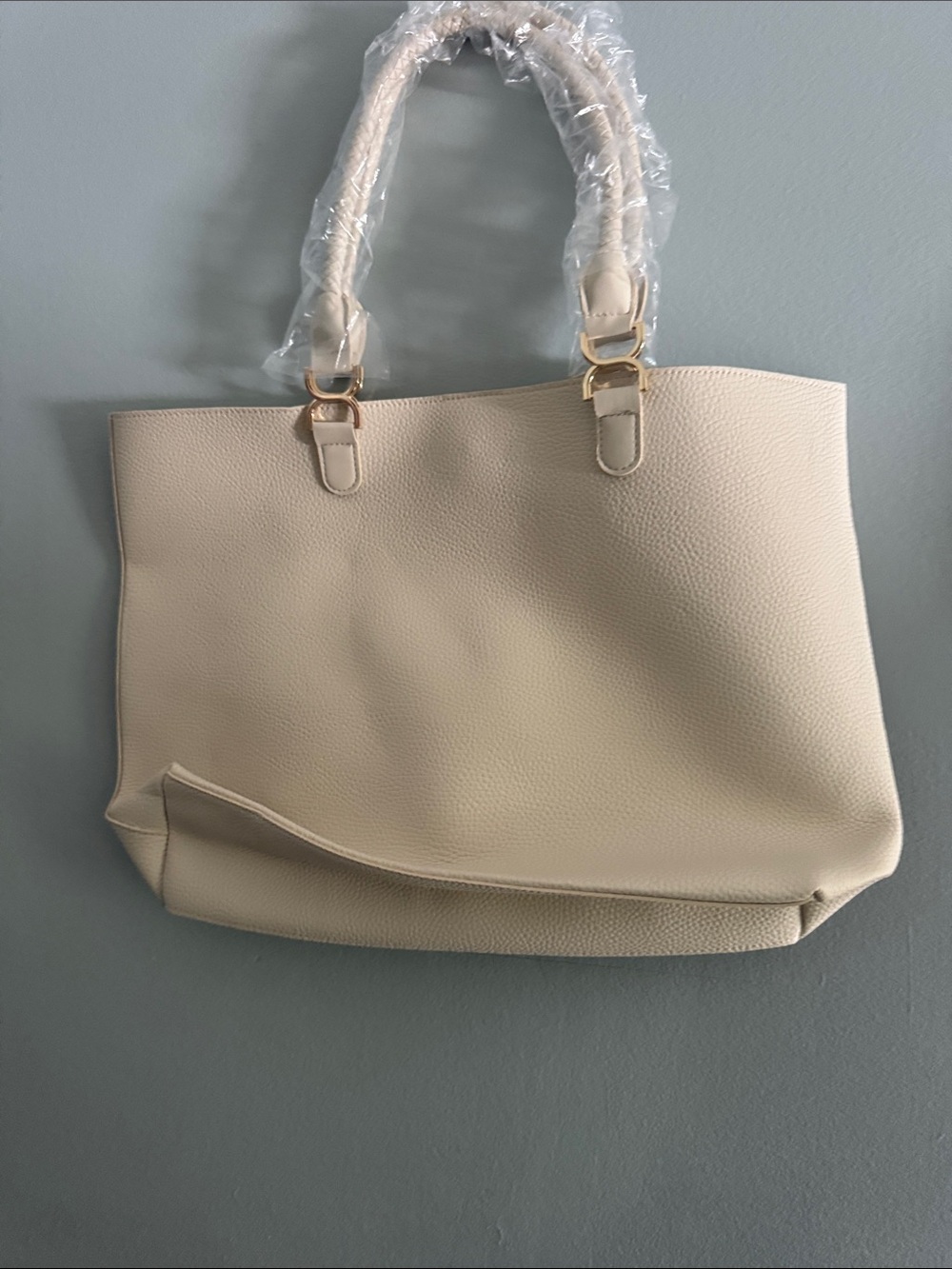 Structured Cream Tote with Gold-Tone Hardware